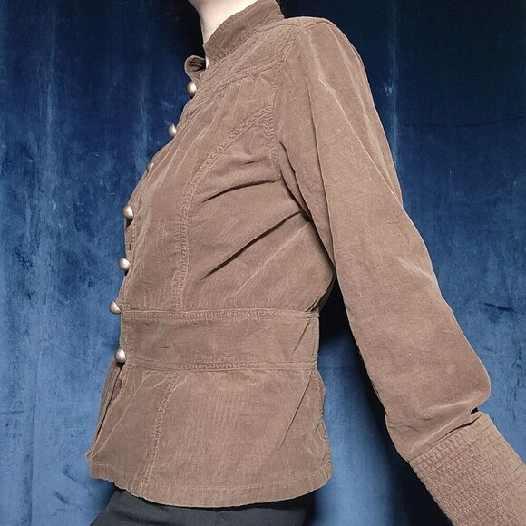 Vintage 90s preppy Cherokee military brown corduroy jacket with gold buttons - Picture 6 of 15